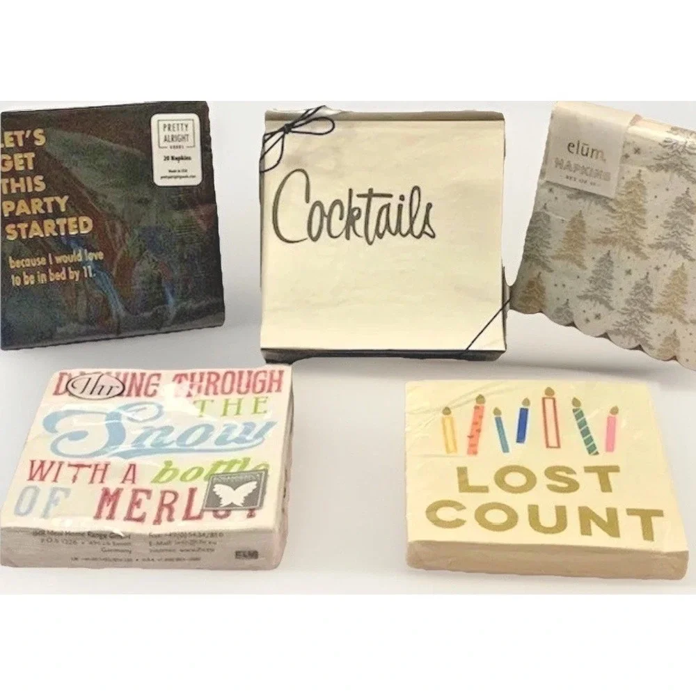 Cocktail Napkin LOT Holiday Retro Birthday Party Christmas Napkin Barware VTG